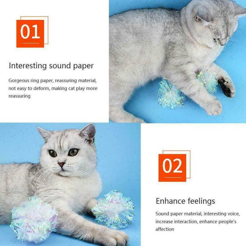 Cat Toys Ball Mylar Crinkle Interactive Colorful Play Ring Pet Stuff V2D9