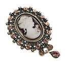 Oval Pattern Hollow Alloy Brown Rhinestone Palace Women Portrait Brooch Pin