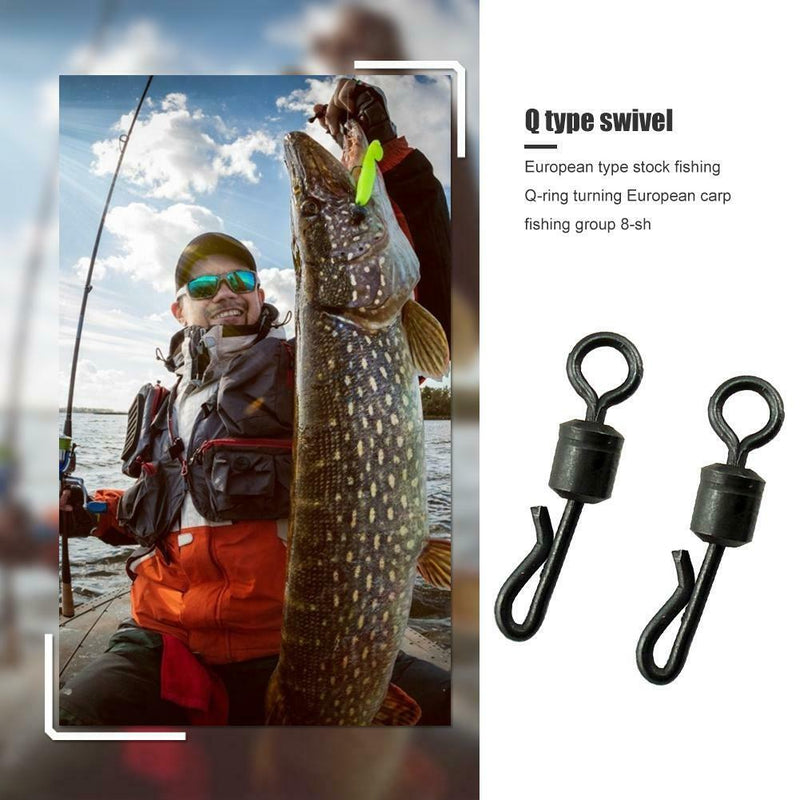 25pcs Black Q-Shaped Quick Change Swivels Fishing Terminal for Carp Fishing