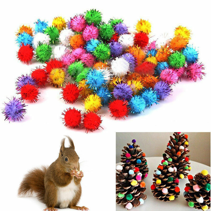 Wholesale 100X Sparkly Glitter Tinsel Pompom Balls Small Pom Ball Pet Cat Toys.