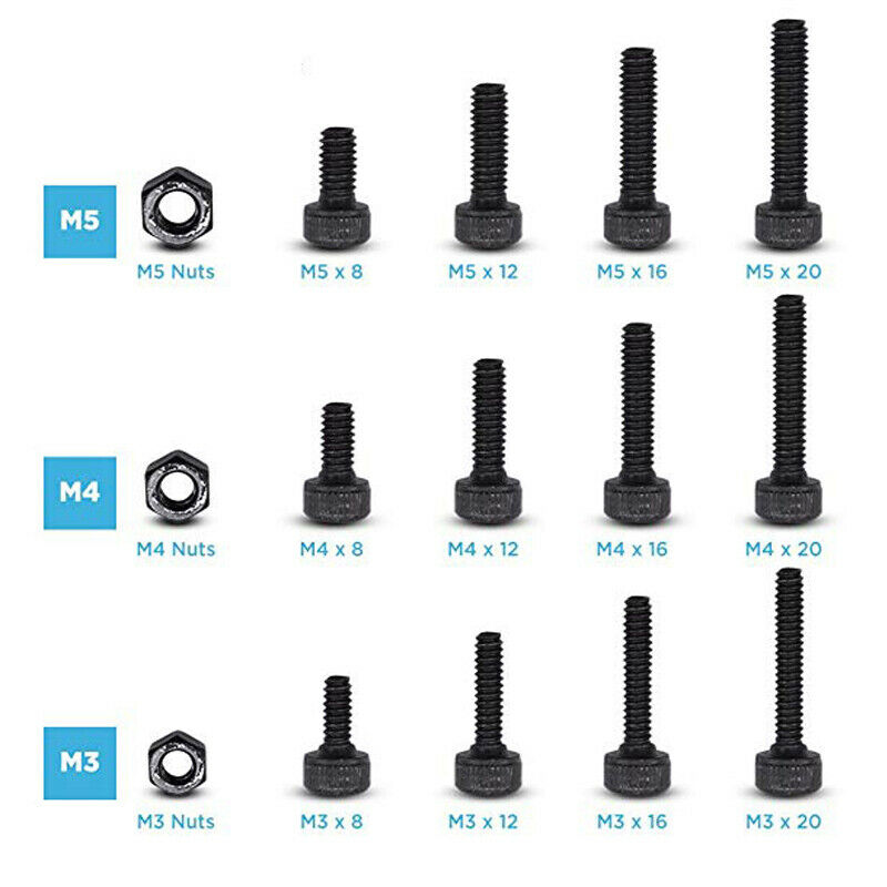 500 Pcs Grade 12.9 Black M3 M4 M5 Inner Hex Socket Head Cap Screws Assortme A7J1