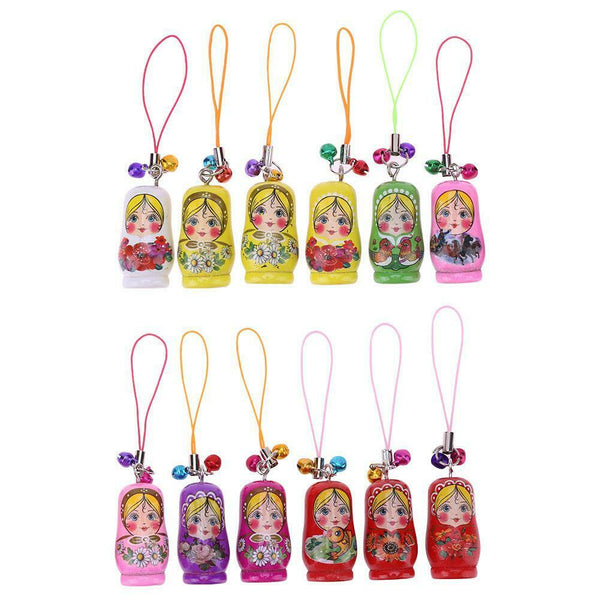 12pcs Creative Wooden Russian Matryoshka Keychain Car Handbag Ornaments #JT1