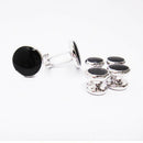 Men's Classic Round Tuxedo Shirt Studs Set and Cufflinks, with Black Center W6N6