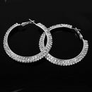 1 pair Earrings Alloy Creoles Decorated 2-Row Rhinestone Diameter 60mm - Si P8R9