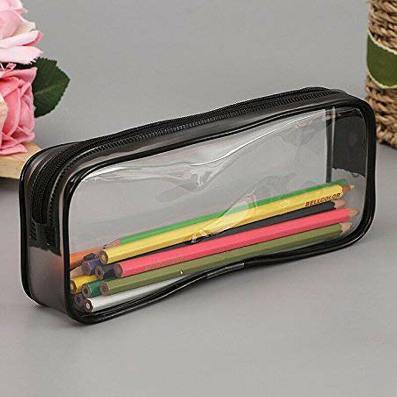 6 Pieces Clear PVC Pen Pencil Case with Zipper, for School Office Stationer T8K1