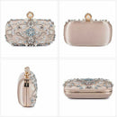 Women Noble Crystal Beaded Evening Bag Wedding Clutch Purse(Apricot)
