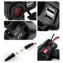 Motorcycle Dual USB Charger Adapter with Digital Voltmeter Thermometer