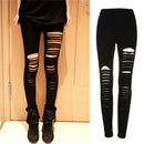 Sexy Black Punk Ripped Torn Slashed Cut Striped Leggings Pants Gothic Club OHK