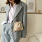 Straw Woven Bag Women Lace Embroidery Drawstring Shoulder Pouch (White)