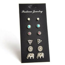 6Pairs Fashion Women Retro Triangle Elephant Turquoise Earrings Stud Jewelry MO