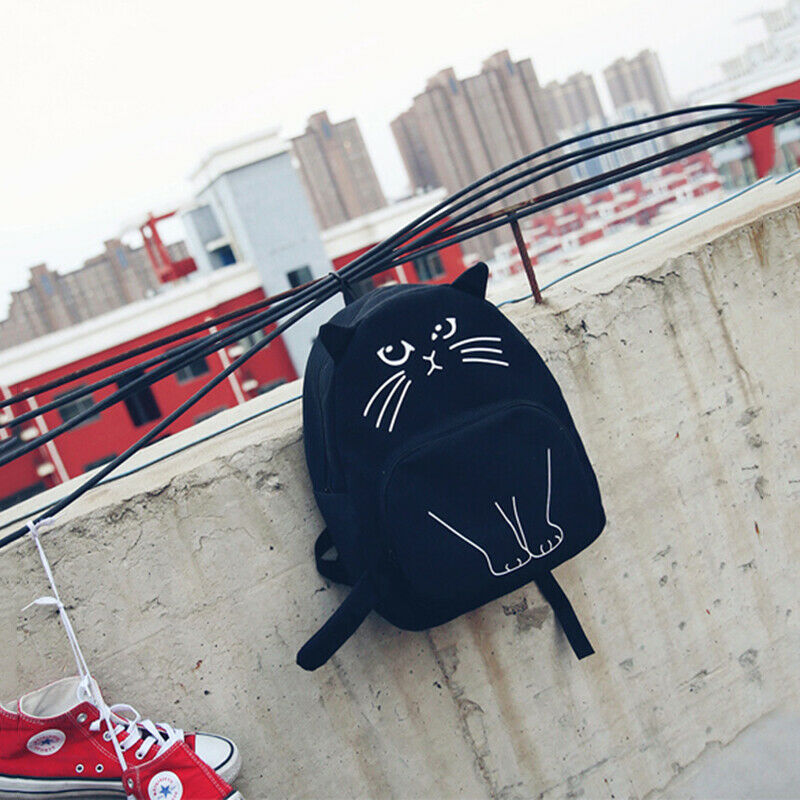 Lovely Cat Backpack Casual Canvas Backpacks School Bag Women Cute Rucksack  X8B5