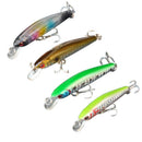 4Pcs 74mm/4.5g Minow Fishing Lure Hard Bait with Hooks Metal Ball Tackle