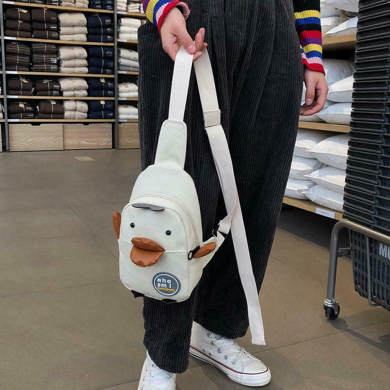 Cartoon Chicken Canvas Chest Bags Women Crossbody Shoulder Bags (White)