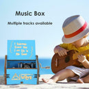 Retro Wooden Blue Hand Cranked Music Box Kid Child Birthday Gift Home Decor