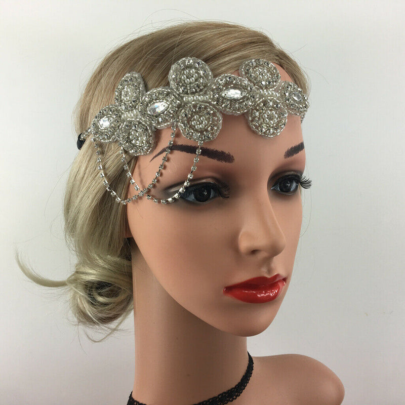 2x Tassel 20s Crystal Rhinestone Fascinator Headpiece Headband Bridal