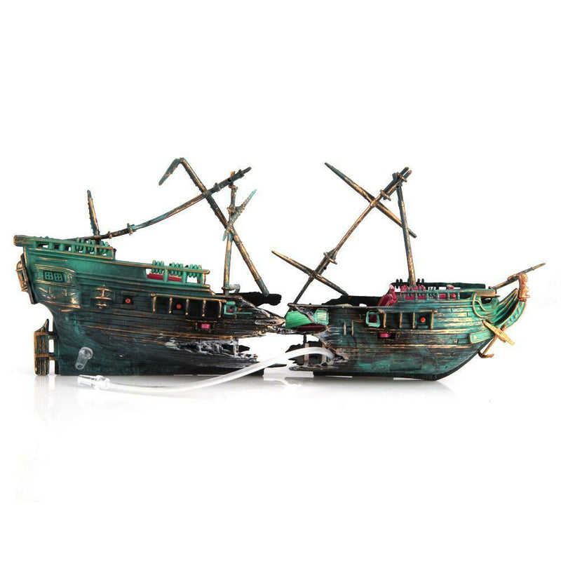 Aquarium Ornament Ship Air Split Shipwreck Fish Tank Decor Sunk Wreck Boat