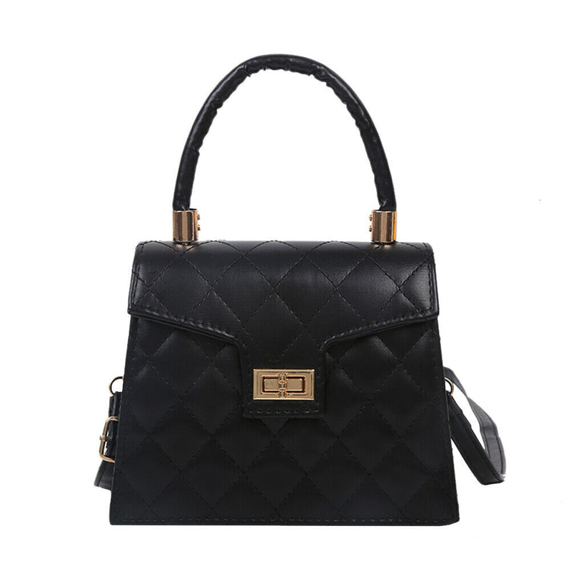 Lattice Pattern PU Women Shoulder Bags Elegant Crossbody Handbags (Black)