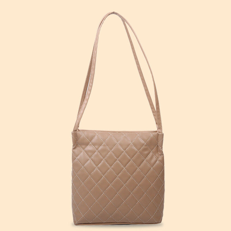 Women Lattice Pattern Shoulder Underarm Bags PU Portable Handbag (Khaki)