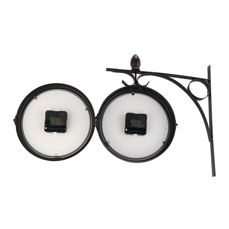 Garden Wall Station Clock Ornament Double Sided Bracket Swivels Clock
