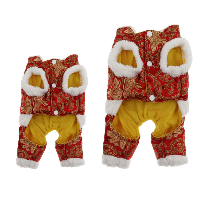 Red Chinese Style New Year Festive Dog Tang Suit Four Legged Jumpsuit S