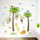 Cartoon Forest Animal Monkey Crow Koala Coconut Palm Tree Nursery Wall-Stickers