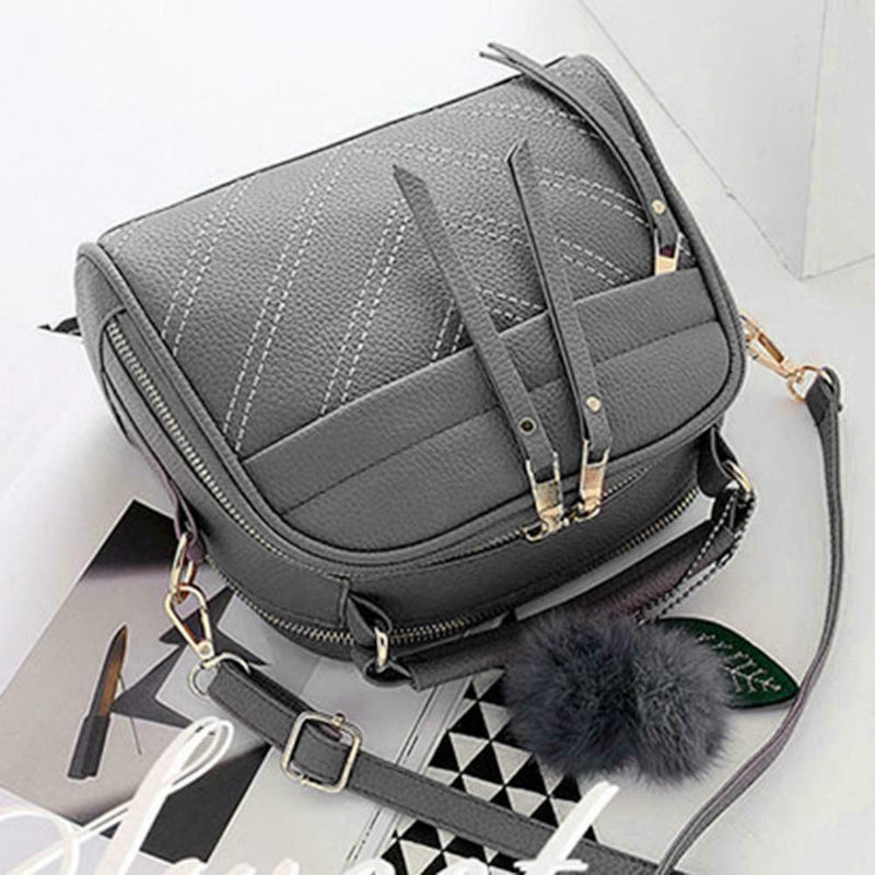 Pure Color Hair Ball Pendant Shoulder Handbags Women Crossbody Bags (Grey)