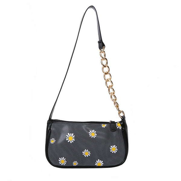 Daisy Handbag Women PU Leather Elegant Shoulder Underarm Totes Bag (Black)
