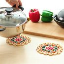 Round Bamboo Placemat Insulation Pads Coasters Hollow Wooden Pot Cup Mat BX