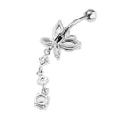 Crystal Butterfly Dangle Ball Barbell Bar Belly Button Navel Ring White