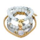 Trendy Women Bohemian Multilayer Marble Beaded Tassel Pendant Chain Bracelet Set