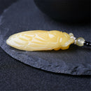 Fashion Yellow Jade Carved Cicada Pendant Necklace Beads Chain Amulet Jewelry