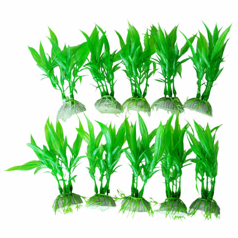 10pcs Artificial Aquatic Plant Plastic Grass   Tank Aquarium Decor-Green