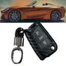 Carbon Fiber Flip Car Key Fob Chain Cover Case For VW Skoda Karoq Octavia J2X5