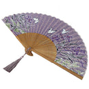 Folding Hand Held Fan Wedding Dancing Party Prom Purple Lily Chinese Style