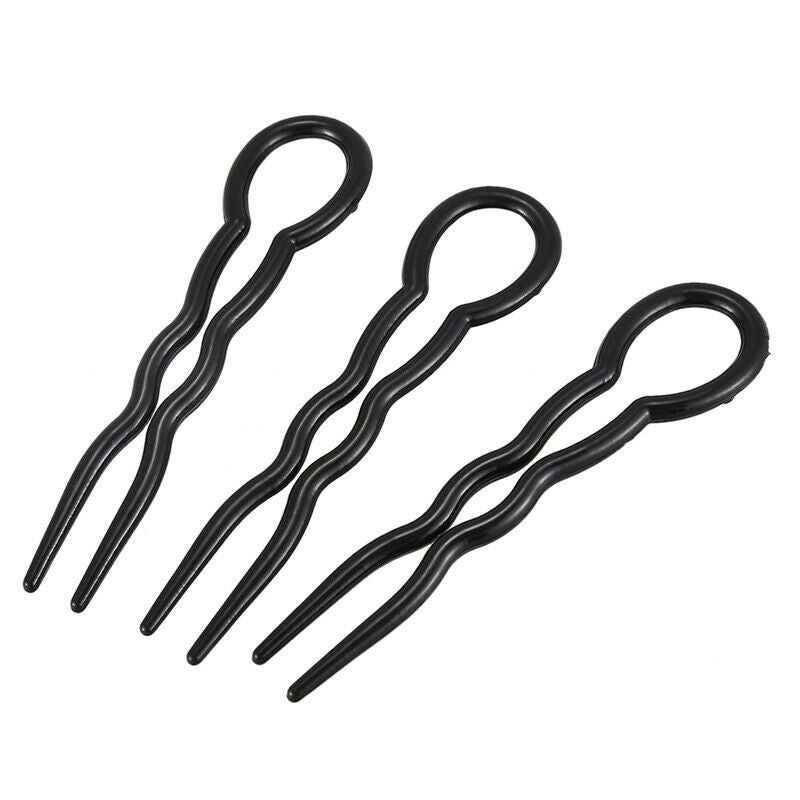 1 Set (3 pieces) Magic Plastic U Shaped Hair Needle Hair Braid, Black