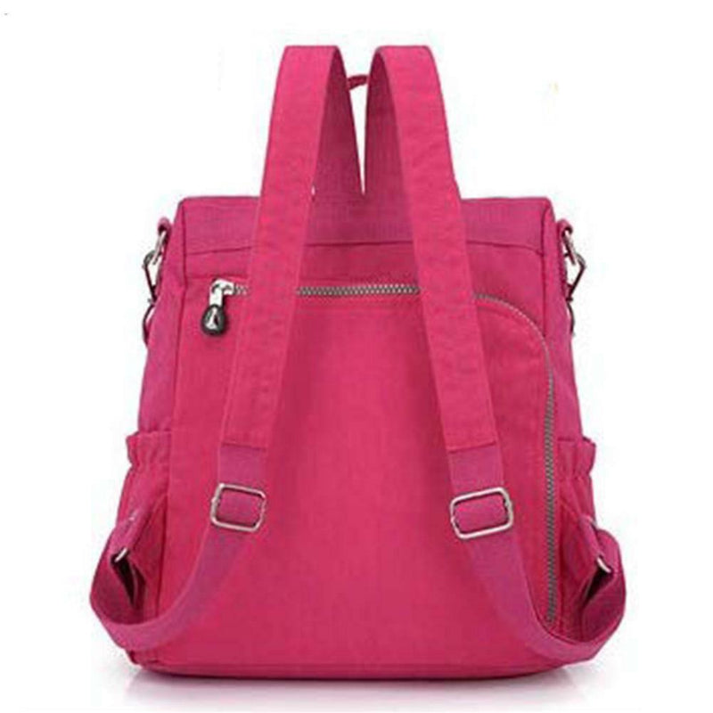 Waterproof Nylon Women Backpack Outdoor Shoulder School Bags (Rose Red)