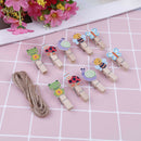 10pcs animal wooden clip with hemp rope photo paper clothespin craft clipR6