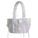 Ivory White Satin Wedding Flower Girl Basket with Bow Lace Butterfly Decoration