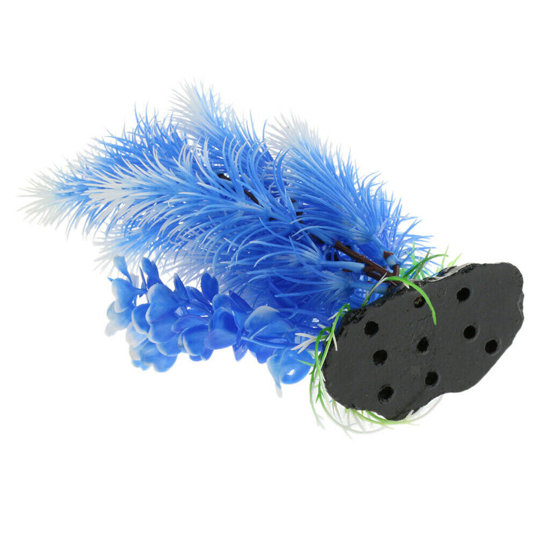 Plastic Aquarium Fish Tank Blue Grass Plant Rock Base Reptile Terrarium Vivarium