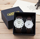 2PCS Fashion Couple High Gloss Glass Leather Belt Watch Set Contains Box