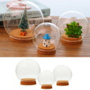 2xDia 12cm Glass Display Cloche Jar Dome Wooden Base Centerpiece
