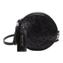 Women Sheepskin Rivet Cute Round Mini Shoulder Bag Crossbody Bag Black