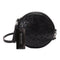Women Sheepskin Rivet Cute Round Mini Shoulder Bag Crossbody Bag Black