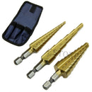 New 3Pcs Steel Titanium Coated Step Drill Bit Quick-change 1/4" Hex Shank Hot