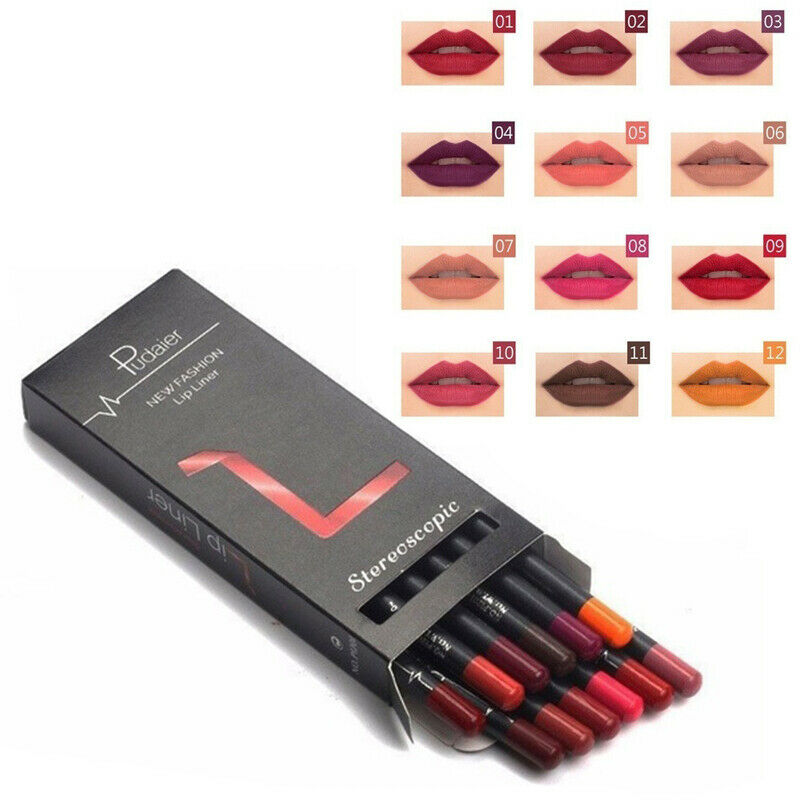 pudaier 12pcs Makeup Matte Lip Pencil Cosmetic Kit Waterproof Long Lasting  C2N5