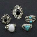 Ring Set 5 pcs Bohemian Boho Punk Ethnic-Turkish Afghan Festival