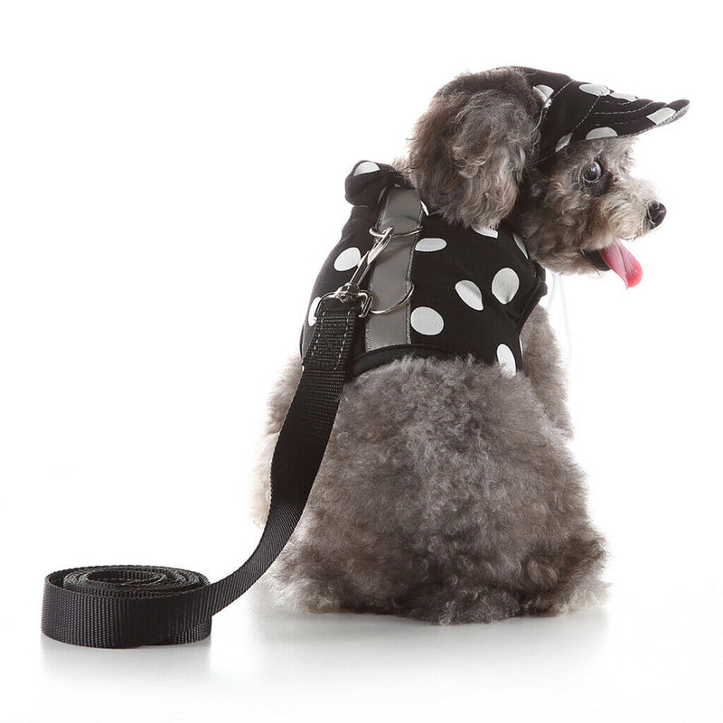 Pet Dog Vest Harness with Hat Pet Costume Party Clothes Round Dot-XS