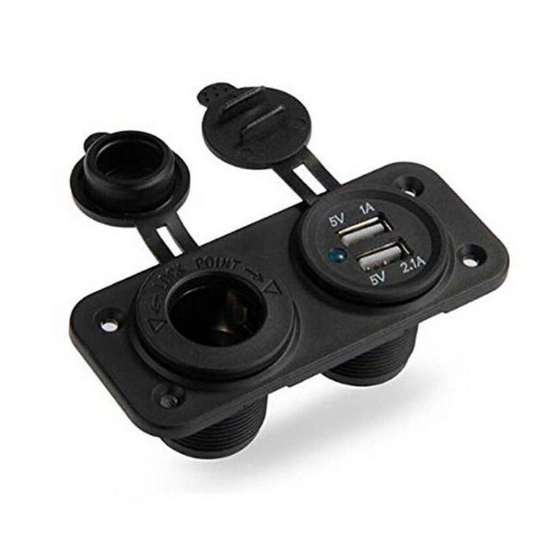 12V Dual USB Outlet Car ATV Charger Cigarette Lighter Socket Voltmeter Panel