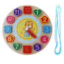 3 In 1 Wooden Shape Sorting Clock Puzzle Lacing Beads Toys for Kids - Lion