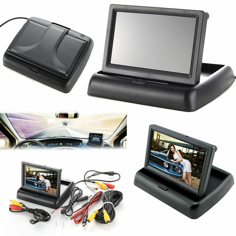 4.3" Foldable TFT LCD Monitor+ Reverse Car Rear View Backup Camera Cam Kit 12V
